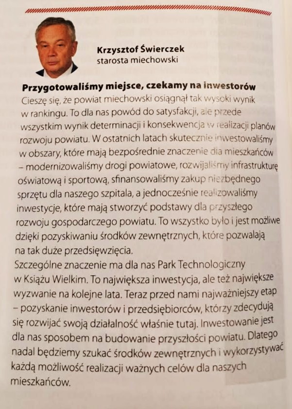 Wywiad Starosty Miechowskiego dla pisma Wspólnota