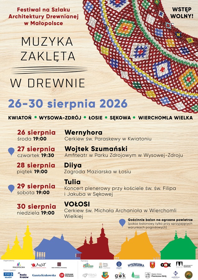 Plakat informacyjny Festiwalu Muzyka Zaklęta w Drewnie 2026