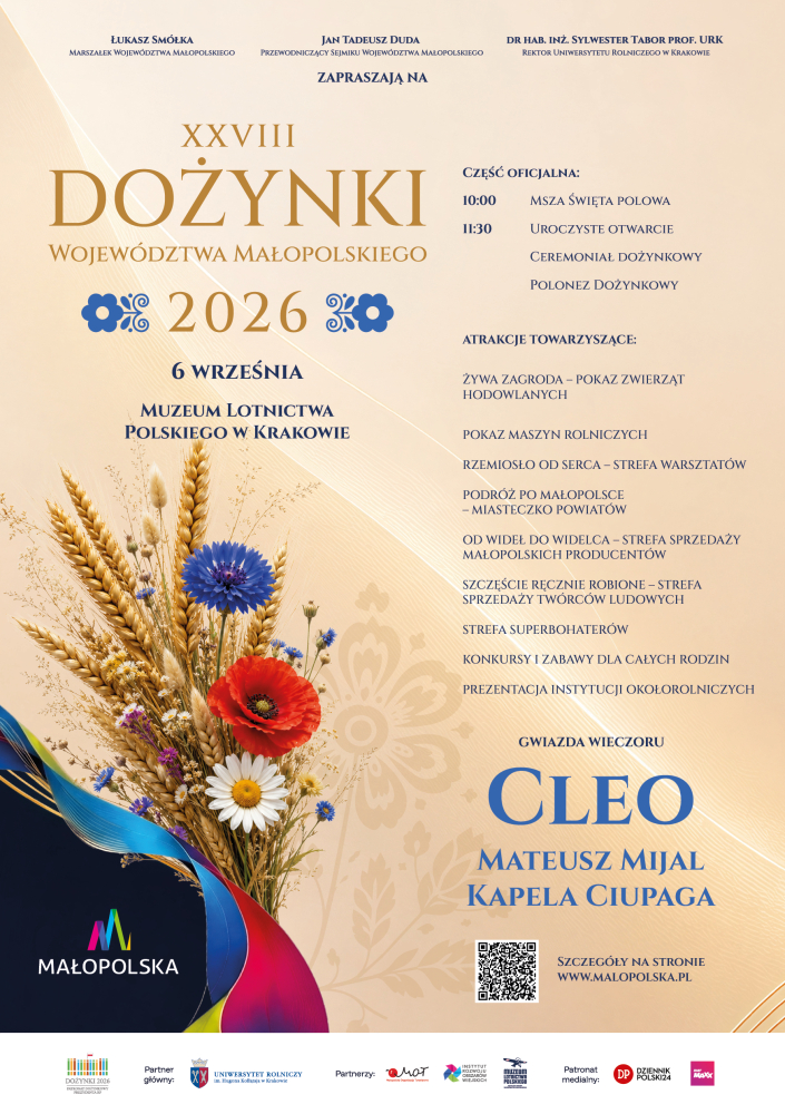 Plakat informacyjny o Dożynkach Województwa Małopolskiego