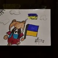 Rysunek na drzwiach pokoju uchodźc&oacute;w w Zamku w Książu Wielkim