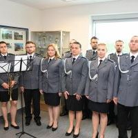 Funkcjonariusze KPP Miechów na uroczystym apelu mianowania komendantów